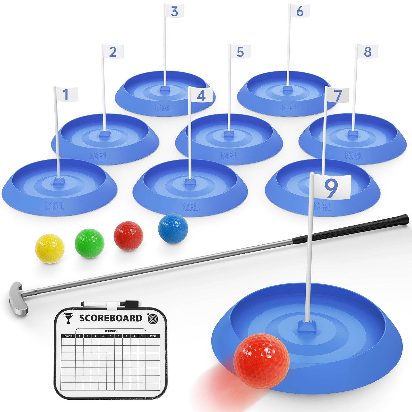Mini Golf Game Set, Indoor Mini Golf Course for Adults Includes 9 Holes, 4 Balls, Dry-Erase Scorecard, and Golf Putter, Build Your Own Miniature Golf Course at Home Office Green Backyard, Blue Mini Golf Game Set, Indoor Mini Golf Course for Adults Includes 9 Holes, 4 Balls, Dry-Erase Scorecard, and Golf Putter, Build Your Own Miniature Golf Course at Home Office Green Backyard, Blue